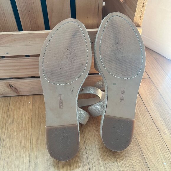 Vince Camuto Size 9 Gold Leather Kathalia Ankle Strap Flatform Espadrille Sandal - Picture 16 of 16